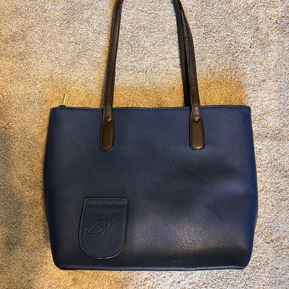 Bella Vita Deep Blue Tote with Black Accents and Hidden Wine Compartment